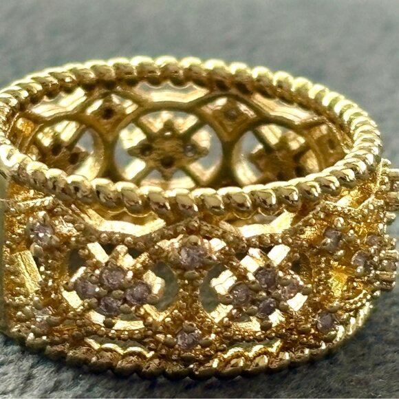 Filigree Band Ring With Intricate Design & Diamond Accents 7 - Picture 2 of 6